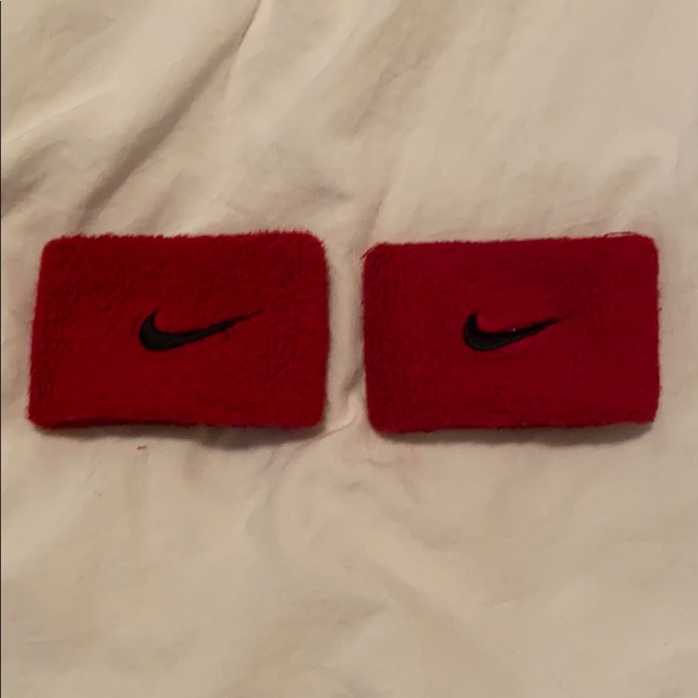 Nike Red w/ Black Swoosh Sweatbands (2) One Size